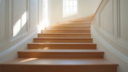 Obraz premium A well maintained hardwood staircase with glossy steps.