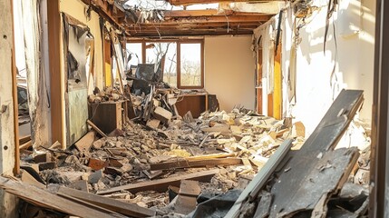 Inside the destroyed house.