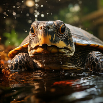 Amazon river turtle wide eyes swimming underwater generative ai