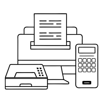 black and white office equipment set clip art preview