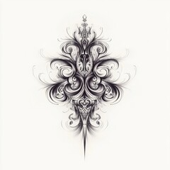 Elegant Swirling Flourish Design in Grayscale with Vintage Decorative Elements