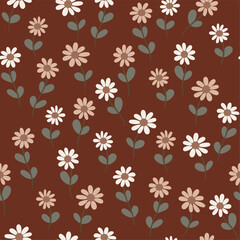 Vector floral pattern on a dark cherry background, inspired by 2025 color trends. Elegant and stylish botanical illustration perfect for textile, wallpaper, and modern design projects.