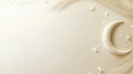 Obraz premium Soft creamy background with dotted stars and a crescent moon creates a serene atmosphere perfect for inviting messages or captions