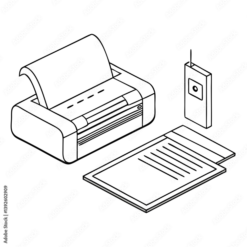 Poster laminator and computer line art drawing for coloring book page