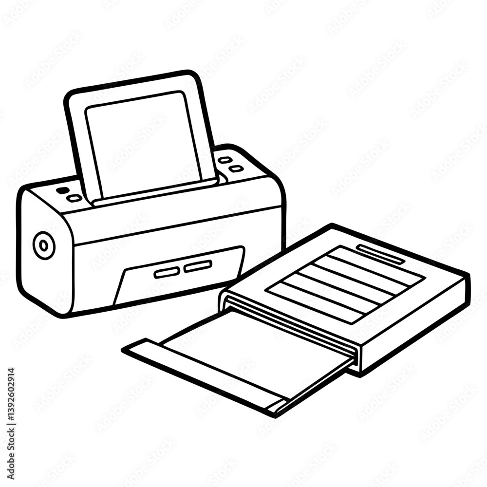Aufkleber laminator and computer line art drawing for coloring book page