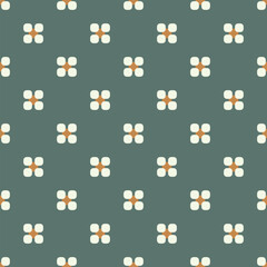 Cute small white flowers pattern round shapes motif continuous vector background. Modern decoration floral fabric design textile swatch, easy to recolor allover print block. Pastel green yellow color.