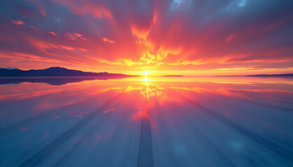 Obraz premium Breathtaking Sunset Reflection on a Calm Lake