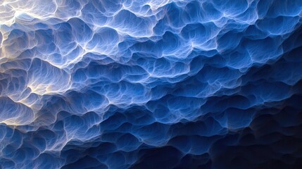 Abstract Close-Up of Swirling Textures in Deep Blue and Luminous White, Evoking Dynamic Cloud Formations and Atmospheric Depth in Visual Artistry