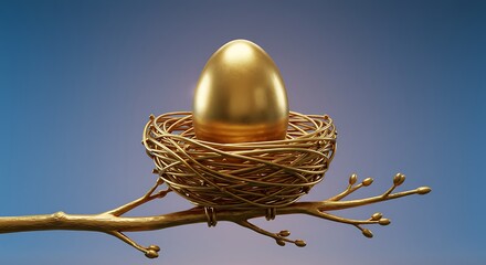 Fototapeta premium Golden Egg in a Gilded Nest: A 3D Rendered Illustration AI Generated