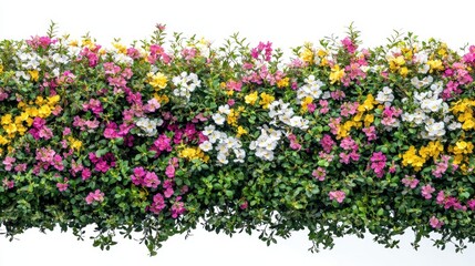Fototapeta premium A row of flowers with a mix of pink, white, and yellow blooms