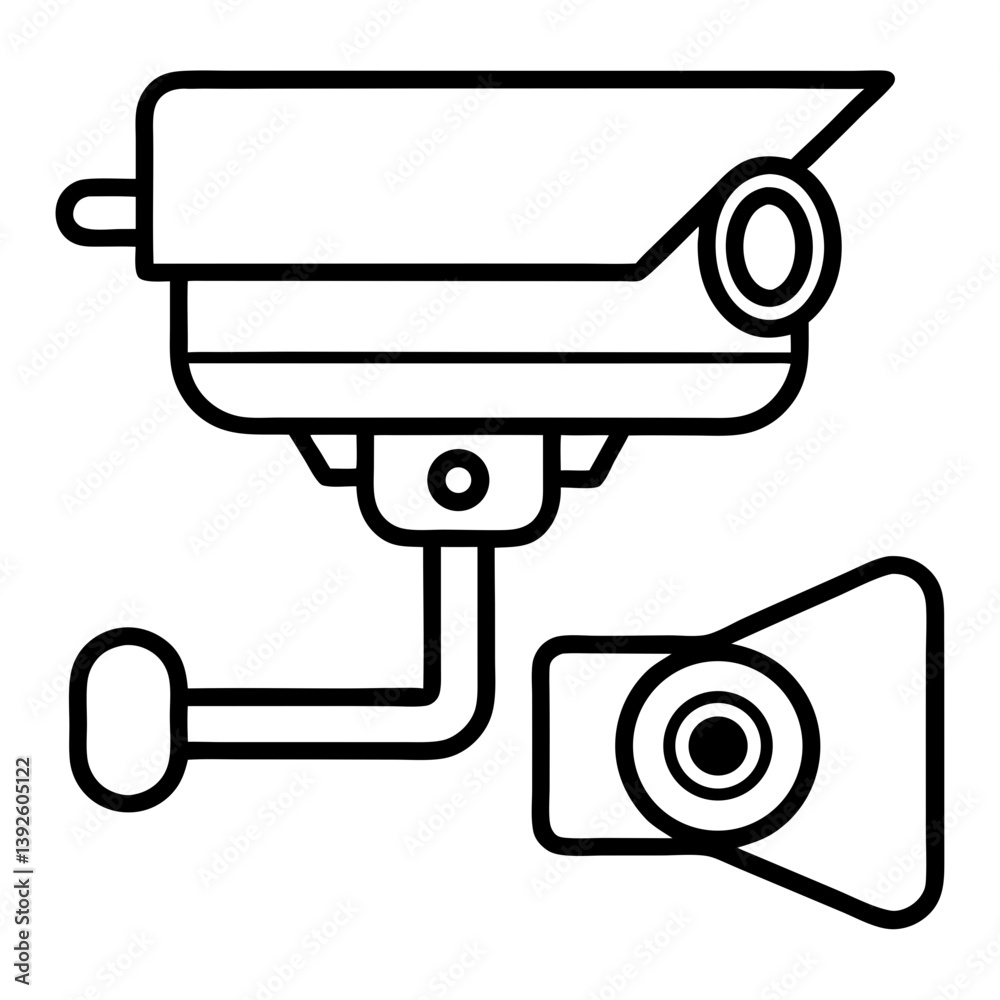 Aufkleber security camera system coloring book page – line art outline drawing for technology and safety illus