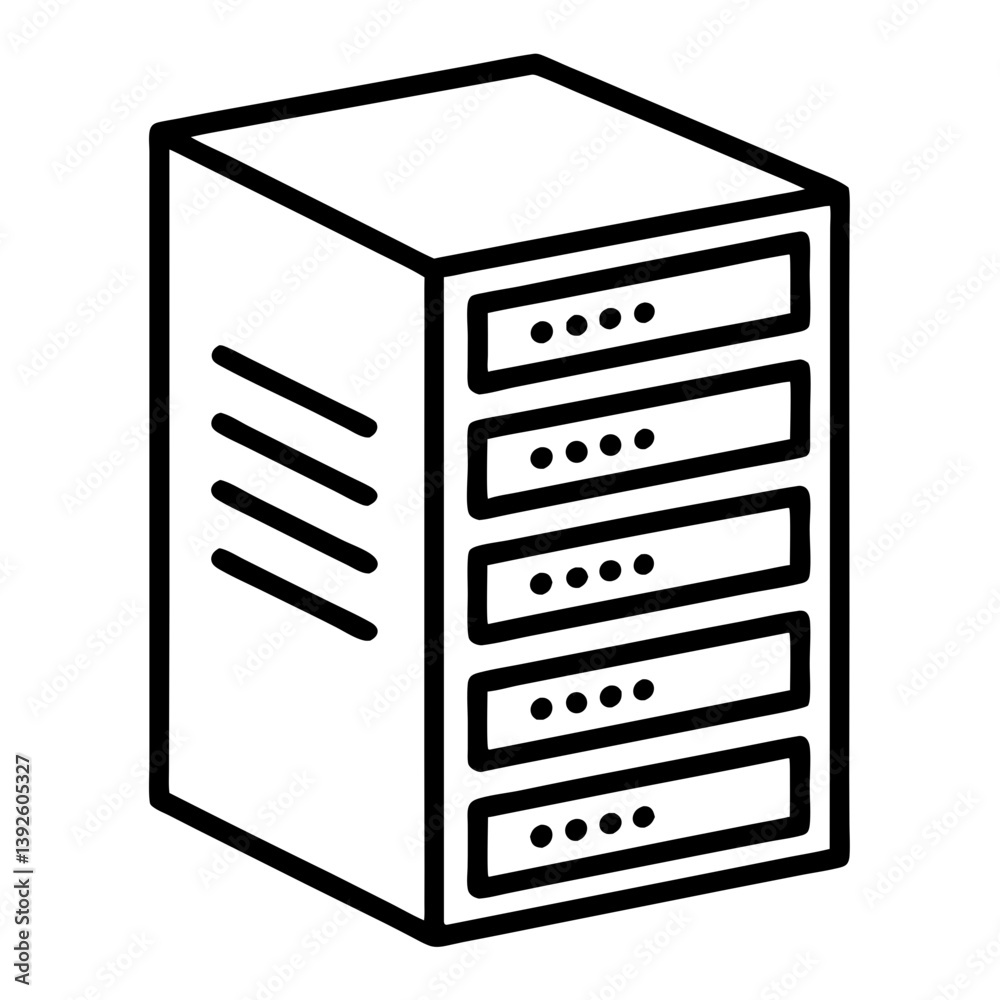 Aufkleber Server Rack Computer Coloring Book Page – Line Art Outline Drawing for Technology and Electronics Illustration