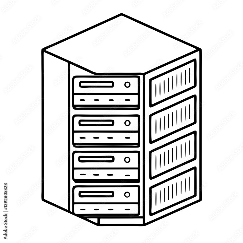 Aufkleber server rack computer coloring book page – line art outline drawing for technology and electronics il