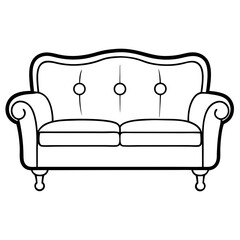 Sofa Coloring Book Page – Line Art Outline Drawing for Furniture and Home Decor Illustration