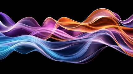 Obraz premium Iridescent Waves of Purple, Orange, and Blue Flowing Across a Dark Background in an Abstract Design for Artistic and Creative Visuals and Concepts
