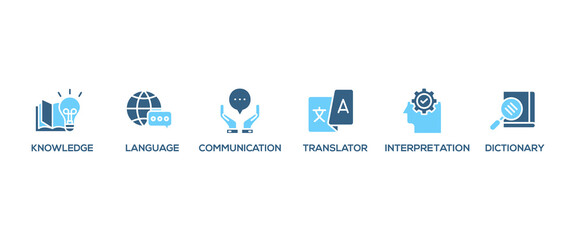Translation banner web icon vector illustration concept with icon of dictionary, interpretation, translator, communication, language, knowledge