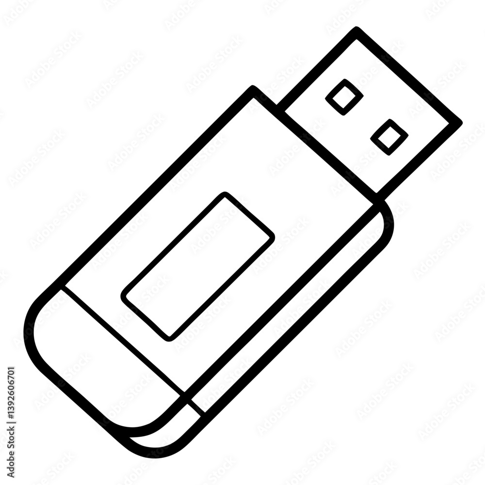 Poster usb flash drive coloring book page – line art outline drawing for technology and electronics illustr