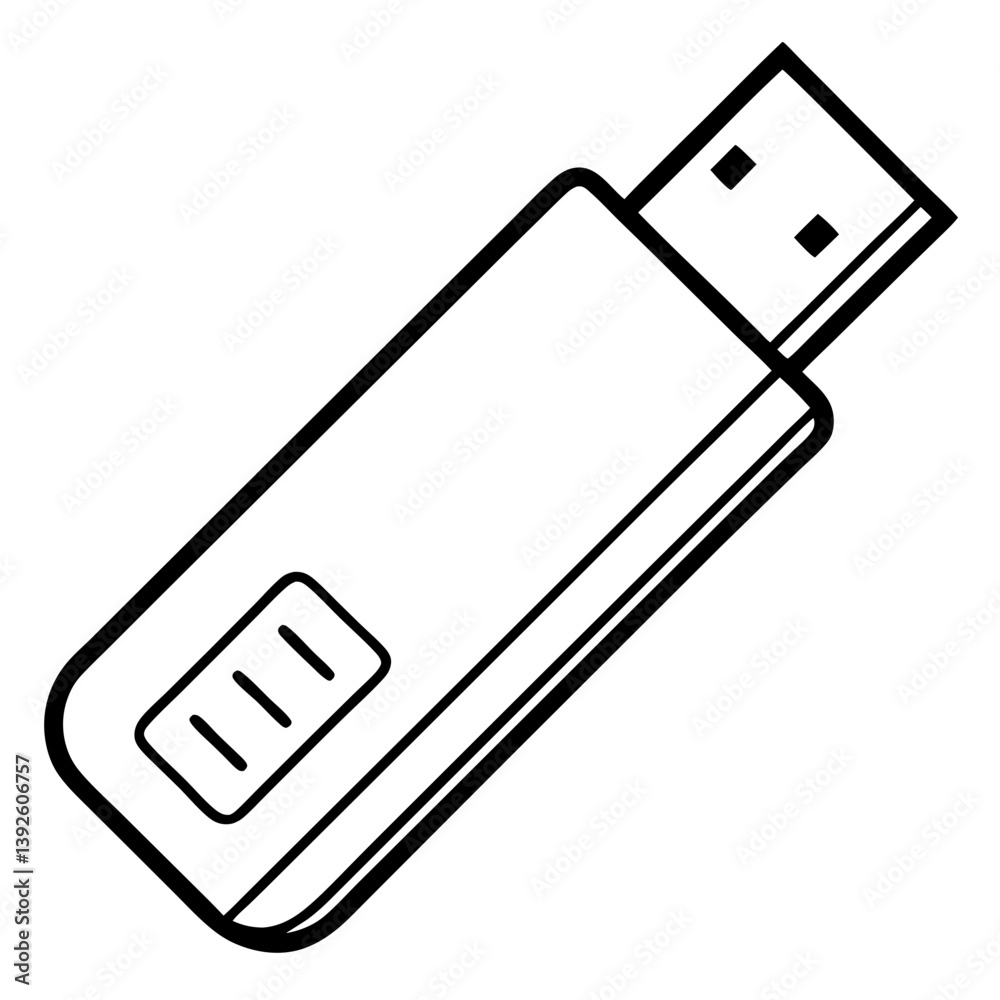 Poster usb flash drive coloring book page – line art outline drawing for technology and electronics illustr
