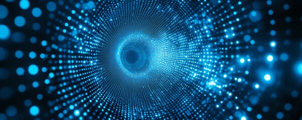 Fototapeta premium Blue digital abstract technology background with circle dots, symbolizing the integration of blockchain technology, big data, and futuristic digital networks