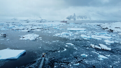 Icebreaker ship in the Southern Ocean. Antarctica