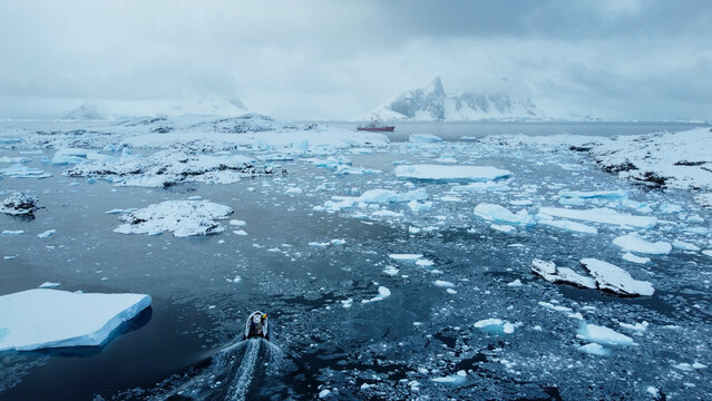 Icebreaker ship in the Southern Ocean. Antarctica