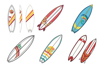 A Bundle of Surfboard summer element vector cartoon illustration with White background