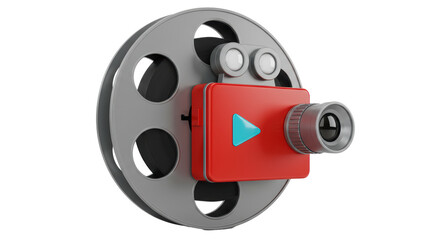 Isolated Red Movie Camera with Film Reel