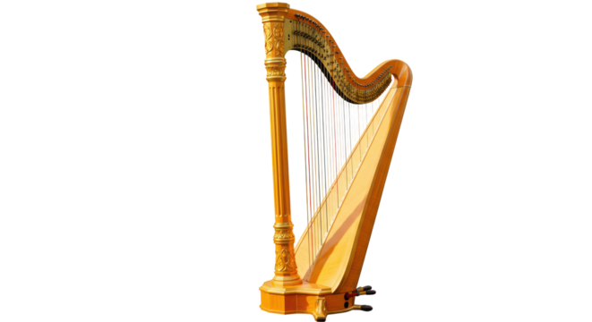 Isolated Golden Concert Harp Musical Instrument