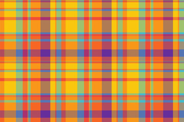 Checked vector background tartan, mat fabric plaid seamless. Tee textile check pattern texture in orange and pastel colors.