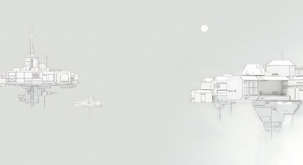 Obraz premium Floating Cities: A Monochromatic 3D Render AI Generated