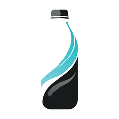 Modern Black and Blue Water Bottle for Beverage Branding, on White Background