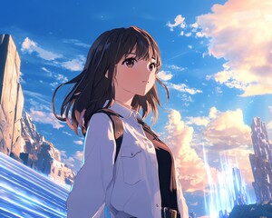 Solar panel field at sunset, with glass panels reflecting the golden light, creating a stunning view of sustainable energy generation against a blue sky