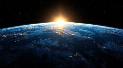 Fototapeta premium Earth rising, sunrise from space