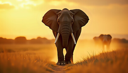 Obraz premium Majestic Elephant at Golden Sunset