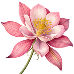Fototapeta premium Photorealistic Lotus Flower Botanical Illustration – Pink Petals with Yellow Stamen in Fine Art Watercolor Style