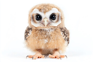 Naklejka premium a small owl with big eyes sitting on a white surface
