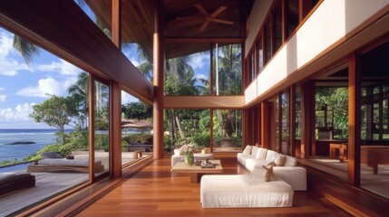 Obraz premium A luxurious beachfront living space with a breezy open air design.