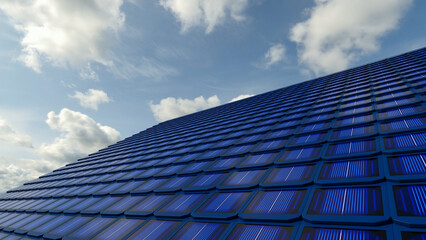Roof covered with solar tiles - 3D rendering