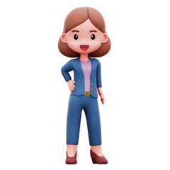 Career Woman with Confidence Pose 3D Rendering Icon Isolated Transparent Background