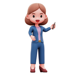 Career Woman Explain Something 3D Rendering Icon Isolated Transparent Background