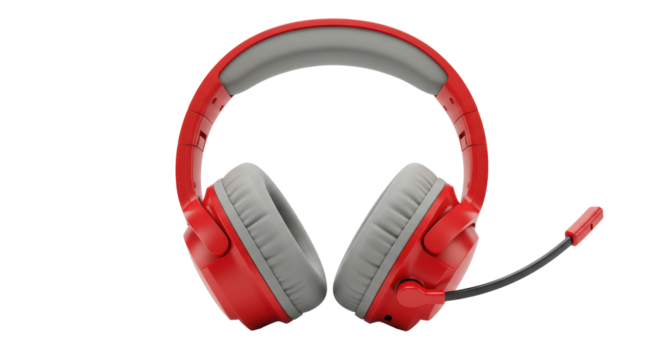 Isolated Red Gaming Headset with Microphone for Communication