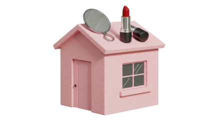 Isolated Pink Toy House with Makeup and Mirror