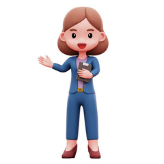 Career Woman Explain Something 3D Rendering Icon Isolated Transparent Background
