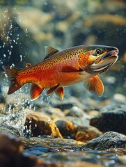 Naklejka premium Stunning Salmon Leaping in a Crystal-Clear River