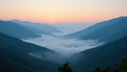 Fototapeta premium Misty Mountain Sunrise: A Breathtaking Landscape