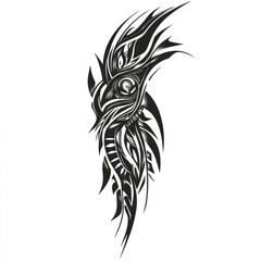 Naklejka premium Detailed Tribal Tattoo Design Black Ink Abstract Illustration on White Background