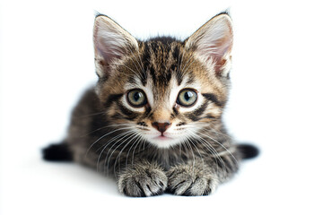 Fototapeta premium a kitten is sitting on a white surface