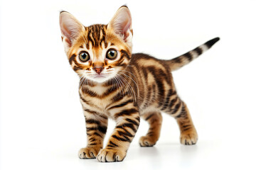 a small kitten standing on a white surface