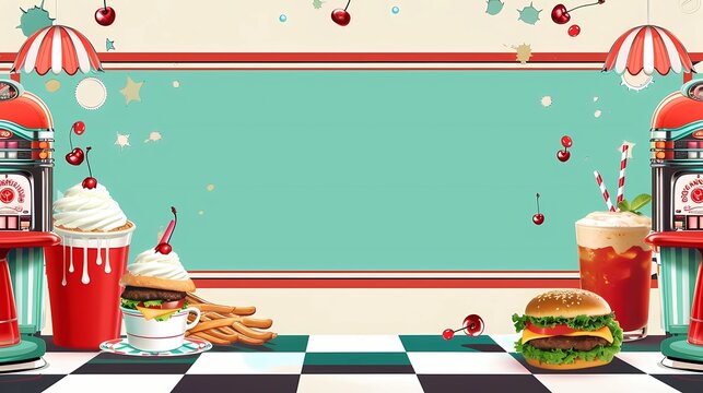 Template for a retro 50s american diner backdrop, Generative AI illustrations.