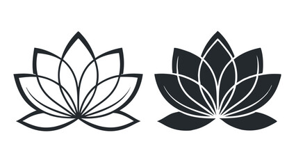 Two Black And White Lotus Flower Icons Set On White Background
